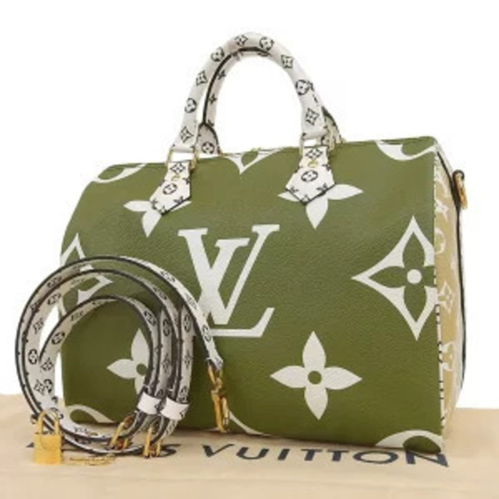 Louis Vuitton Monogram Giant Speedy Top Handle Bag Canvas Leather Cream - Picture 2 of 10